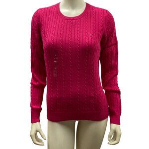 Izod Womens Cable Knit Sweater Large Pink Cotton Crew Neck L NWT